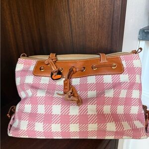 Vintage Dooney & Bourke Pink & White Gingham Shoulder Purse Leather Trim